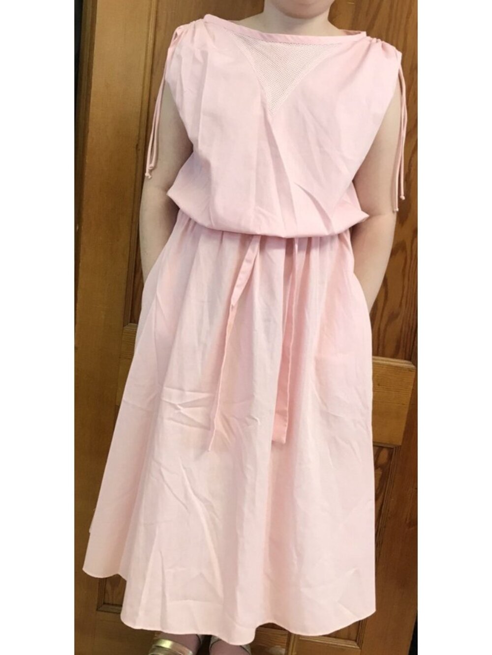 Vtg 80s Pink Mesh Sun Dress Sporty Blouson Pocket 1980s Retro Streetwear Rouched